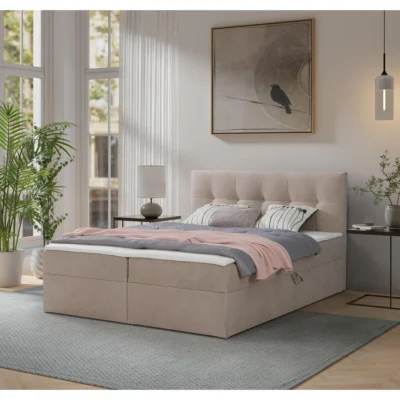 Ravio Boxspringbett TORONTO in Beige, Liegefläche 140x200 cm – mit Bettkasten, Bonellfederkern